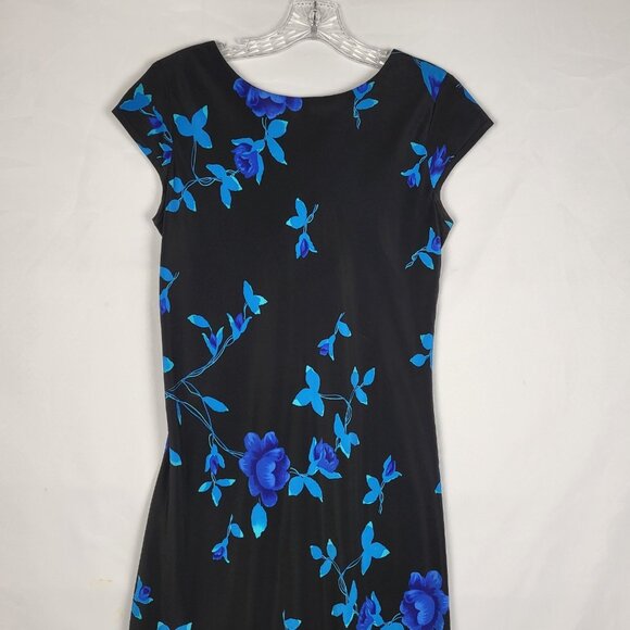 Vintage DBY Dark Floral Dress 7/8 Blue Black Maxi Fairy Whimsigoth Lace Back - Picture 4 of 9